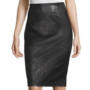 Worthington Embroidered Faux Leather Pencil Skirt